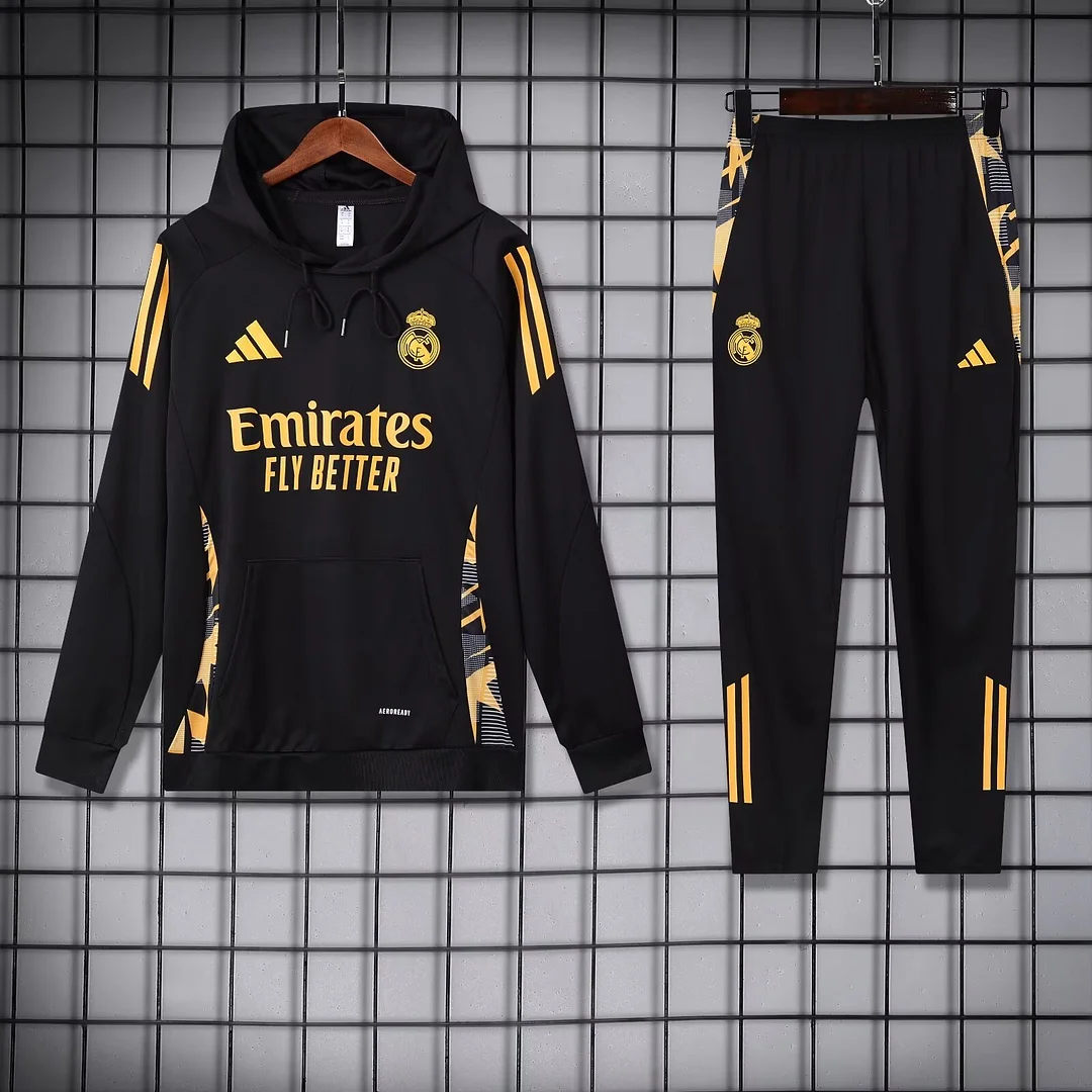 2024/2025 Real Madrid Hooded Long Sleeves Training Suit Black Football Shirt