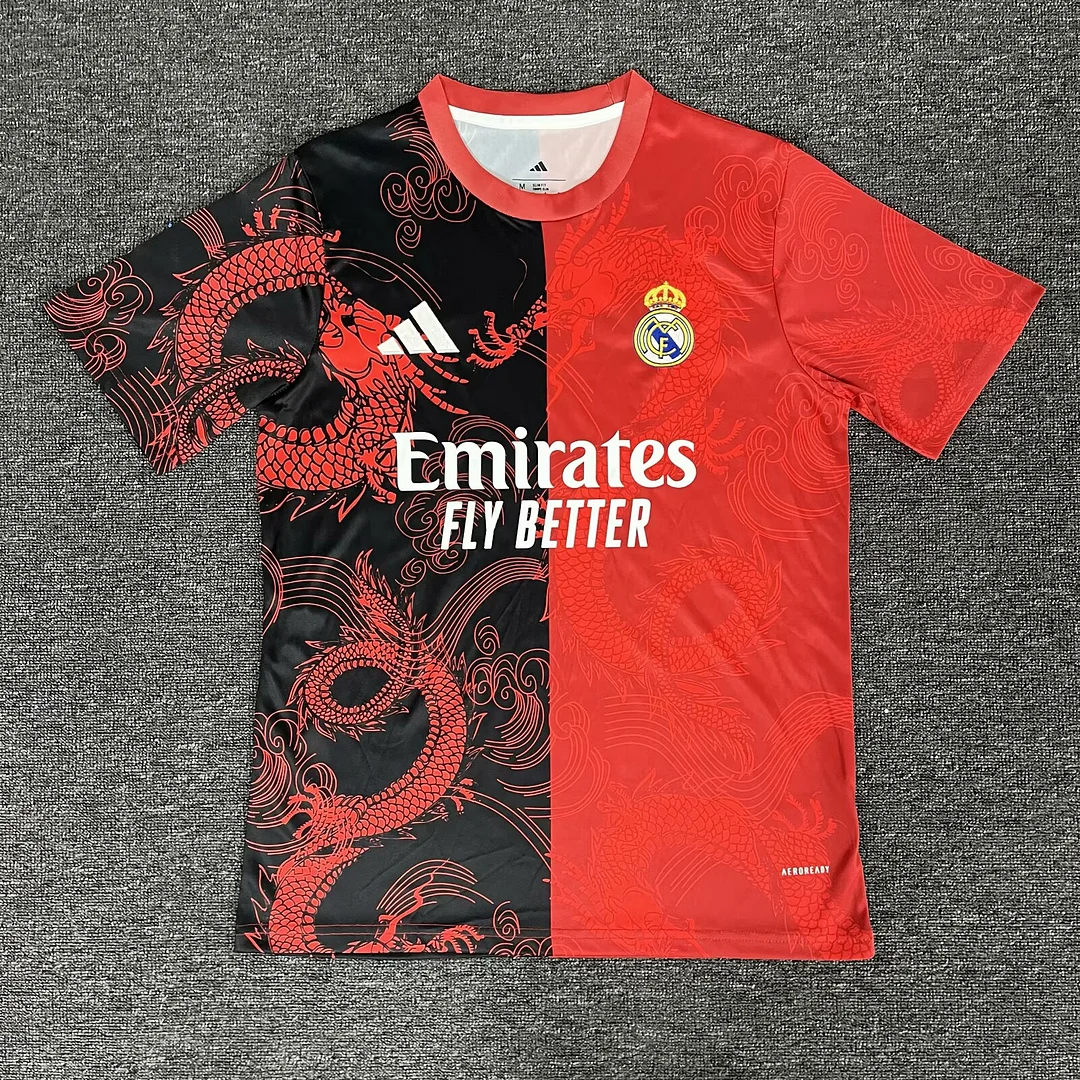 2025/2026 Real Madrid Dragon patternRed and Black Football Shirt 1:1 Thai Quality