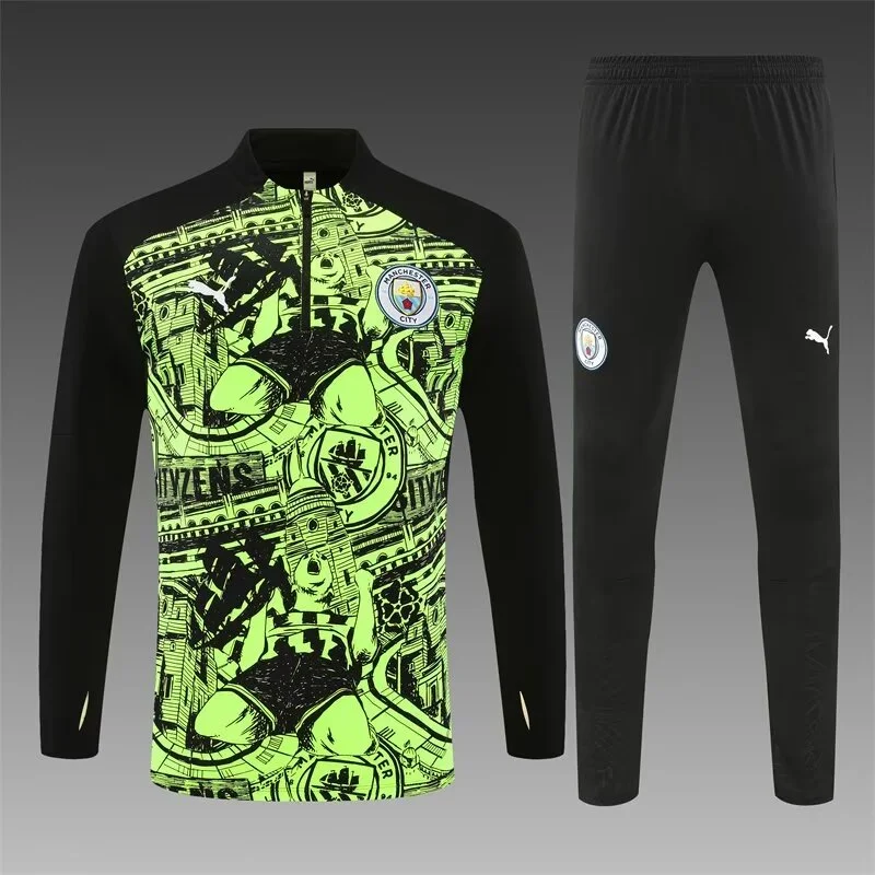 2024/2025 Manchester City Half-Pull Training Wear Green Football Shirt Kids Size