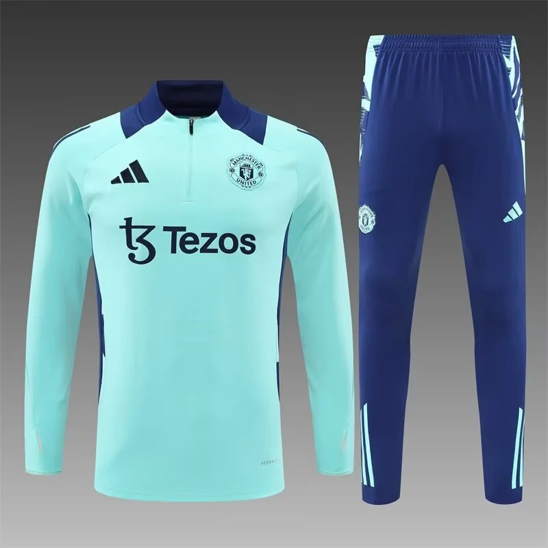 2024/2025 Manchester United Half-Pull Training Wear Lake blue Football Shirt