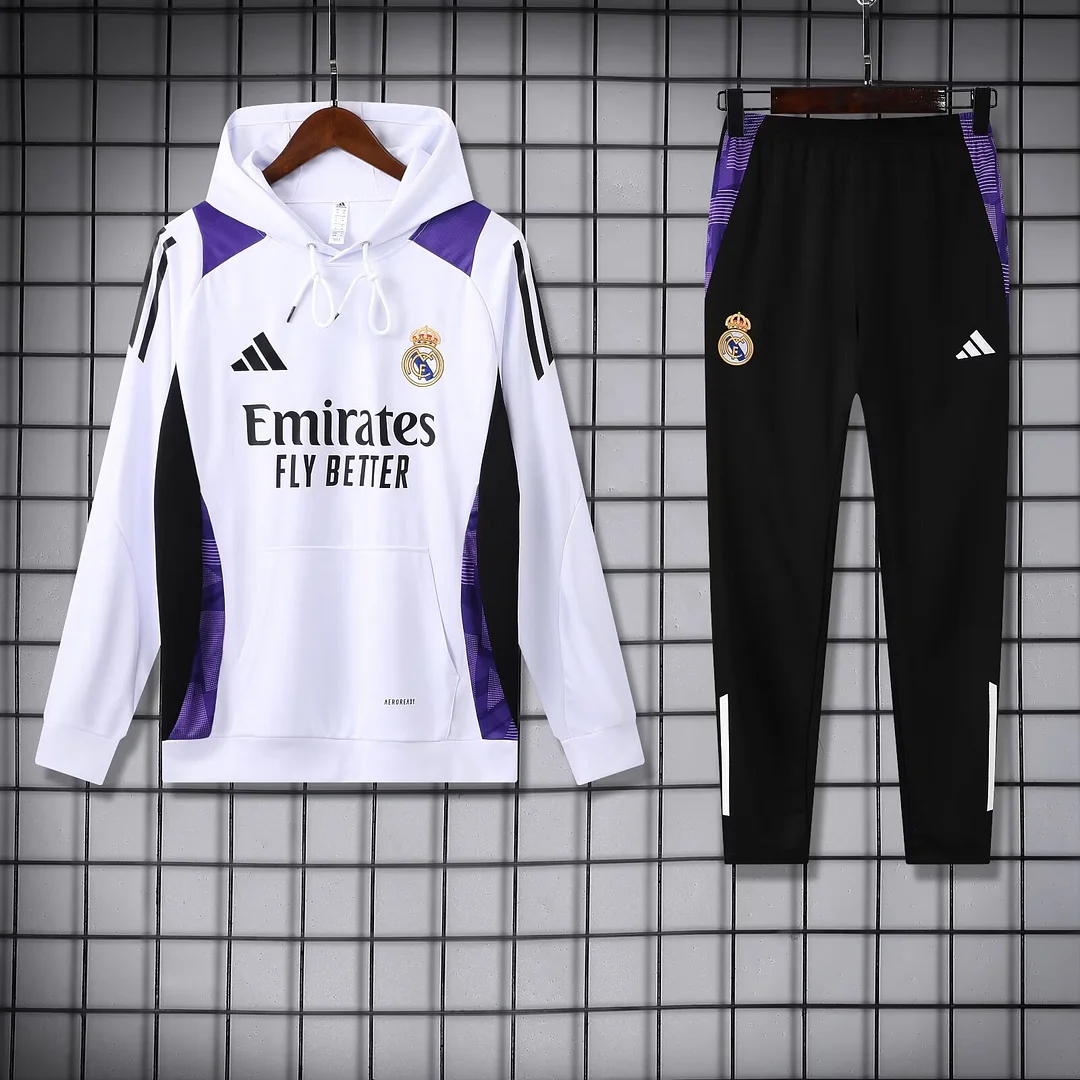 2024/2025 Real Madrid Hooded Long Sleeves Training Suit White Football Shirt