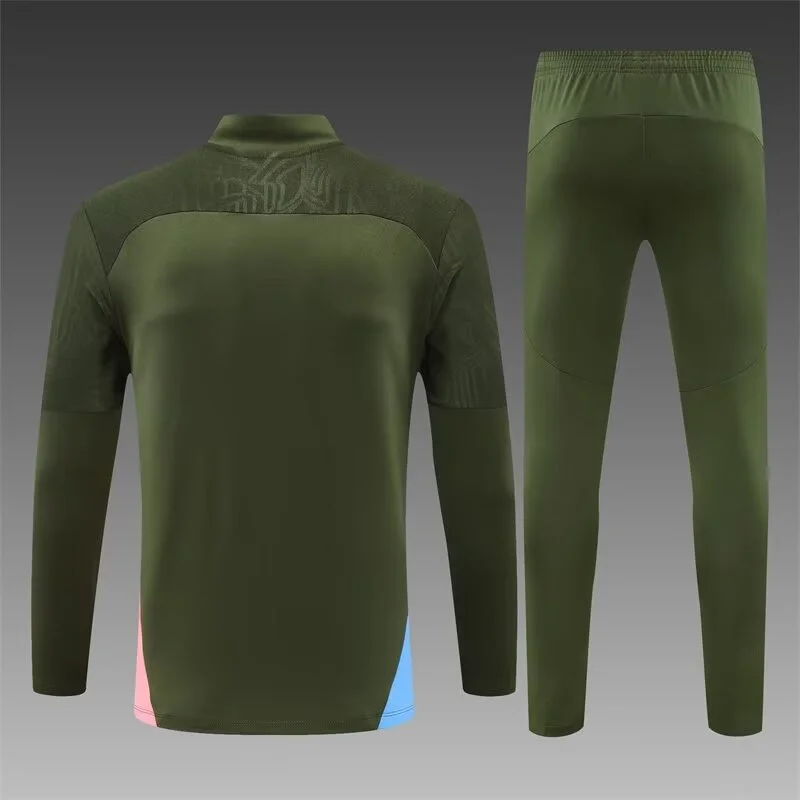 2024/2025 Manchester City Half-Pull Training Wear Army Green Football Shirt Kids Size