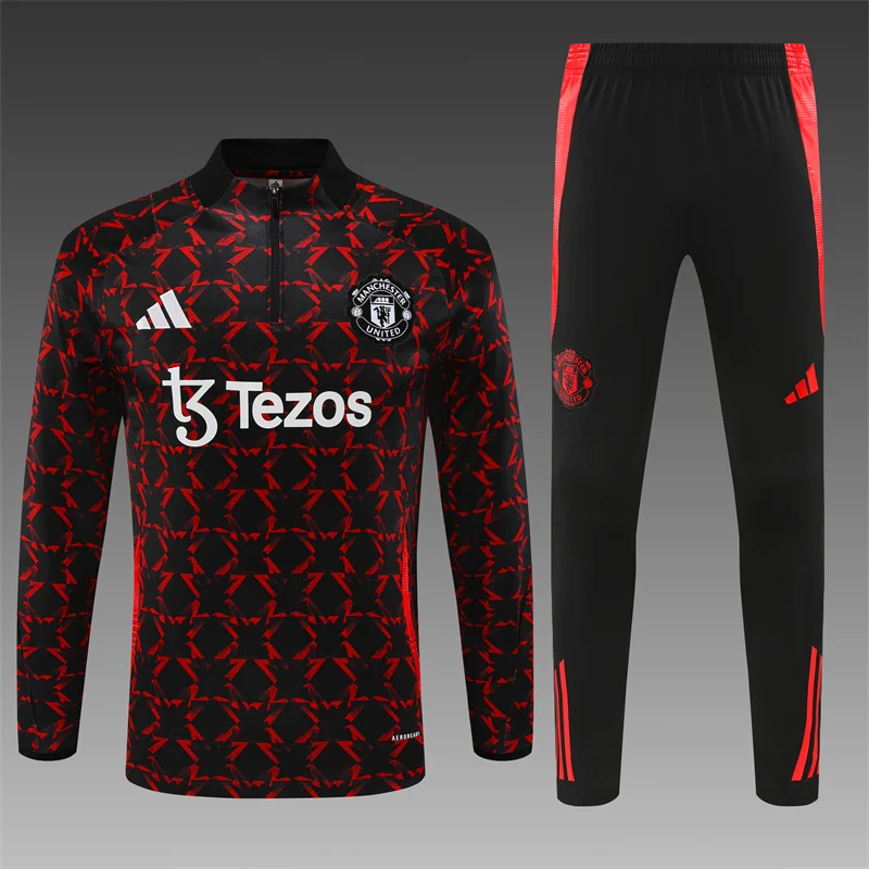 2024/2025 Manchester United Half-Pull Training Wear Red and black Football Shirt