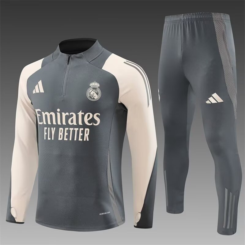 2024/2025 Real Madrid Half-Pull Training Wear Dark Gray Football Shirt Kids Size