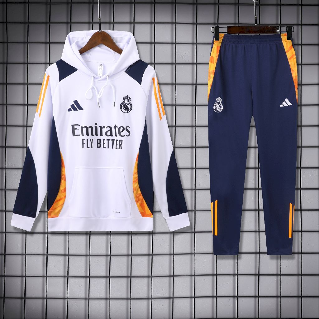 2024/2025 Real Madrid Hooded Long Sleeves Training Suit White Football Shirt