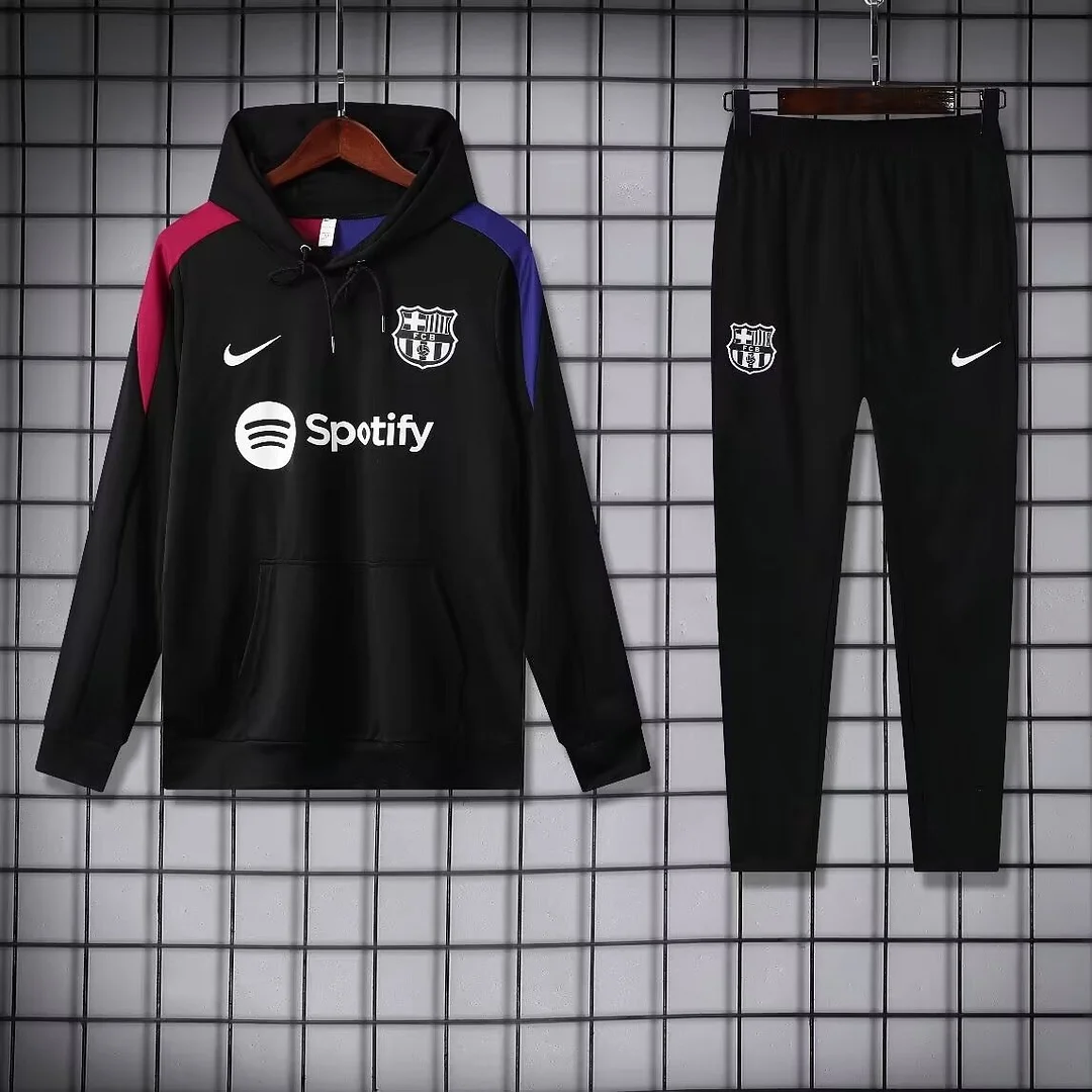 2024/2025 Barcelona Hooded Long Sleeves Training Suit Black Football Shirt