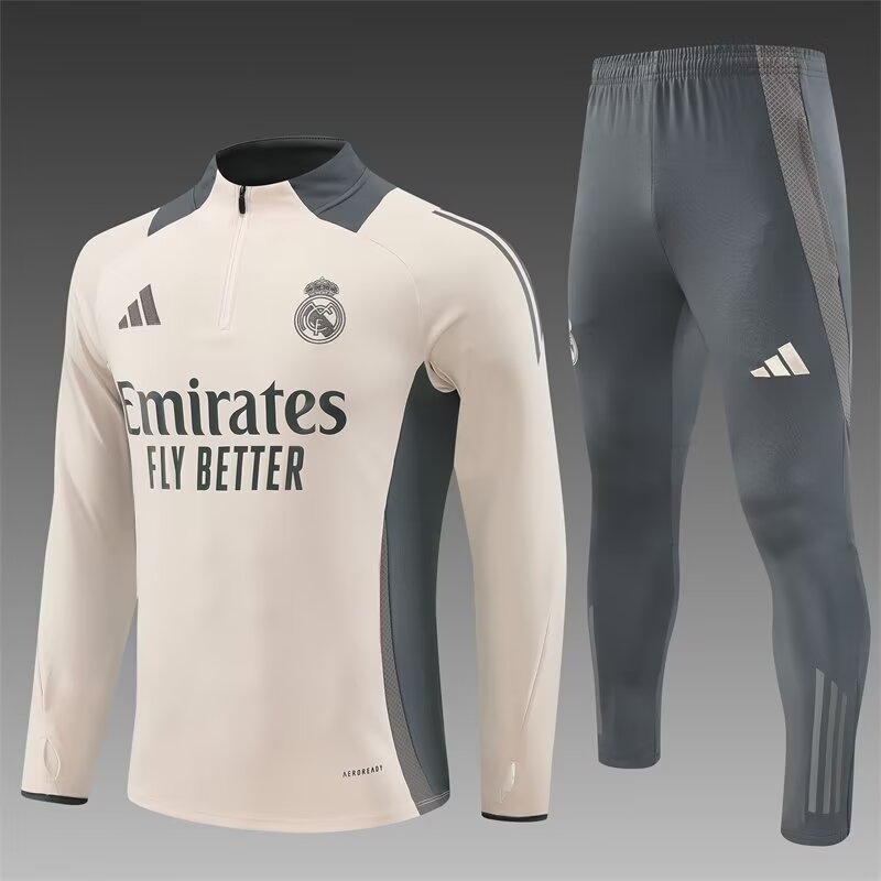 2024/2025 Real Madrid Half-Pull Training Wear Apricot Football Shirt Kids Size