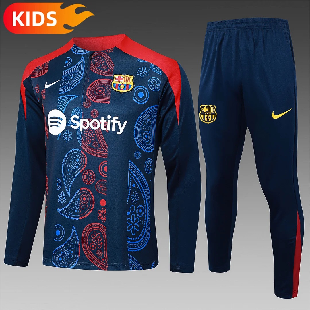2024/2025 Barcelona Half-Pull Training Wear Royal Blue Football Shirt Kids Size