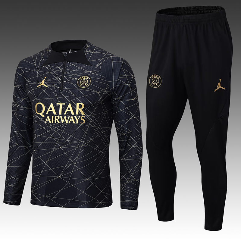 2023/2024 Paris Saint-Germain Half-Pull Training Suit Gold Black Football Shirt Set