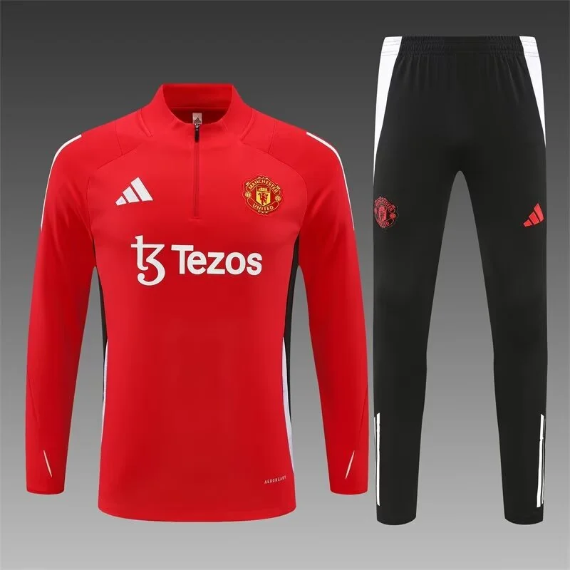 2024/2025 Manchester United Half-Pull Training Wear Red Football Shirt Kids Size