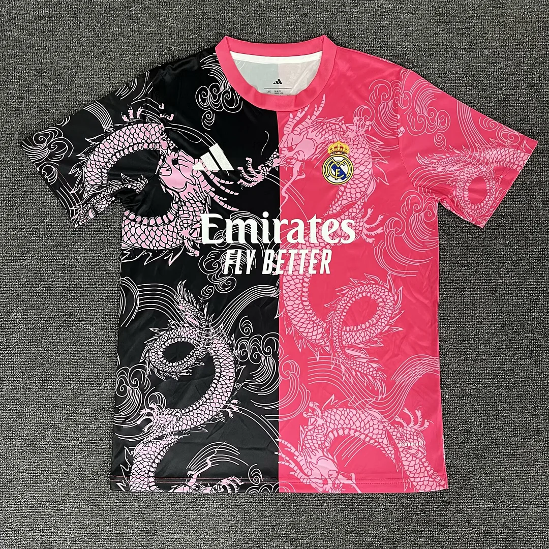 2025/2026 Real Madrid Dragon patternPink and Black Football Shirt 1:1 Thai Quality