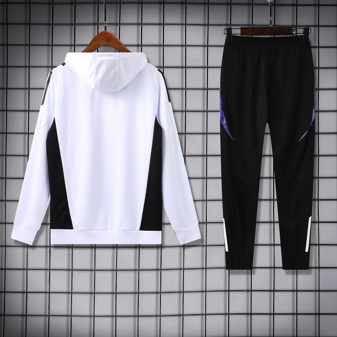2024/2025 Real Madrid Hooded Long Sleeves Training Suit White Football Shirt