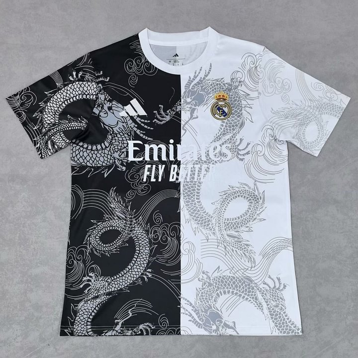 2025/2026 Real Madrid Dragon patternBlack and white Football Shirt 1:1 Thai Quality
