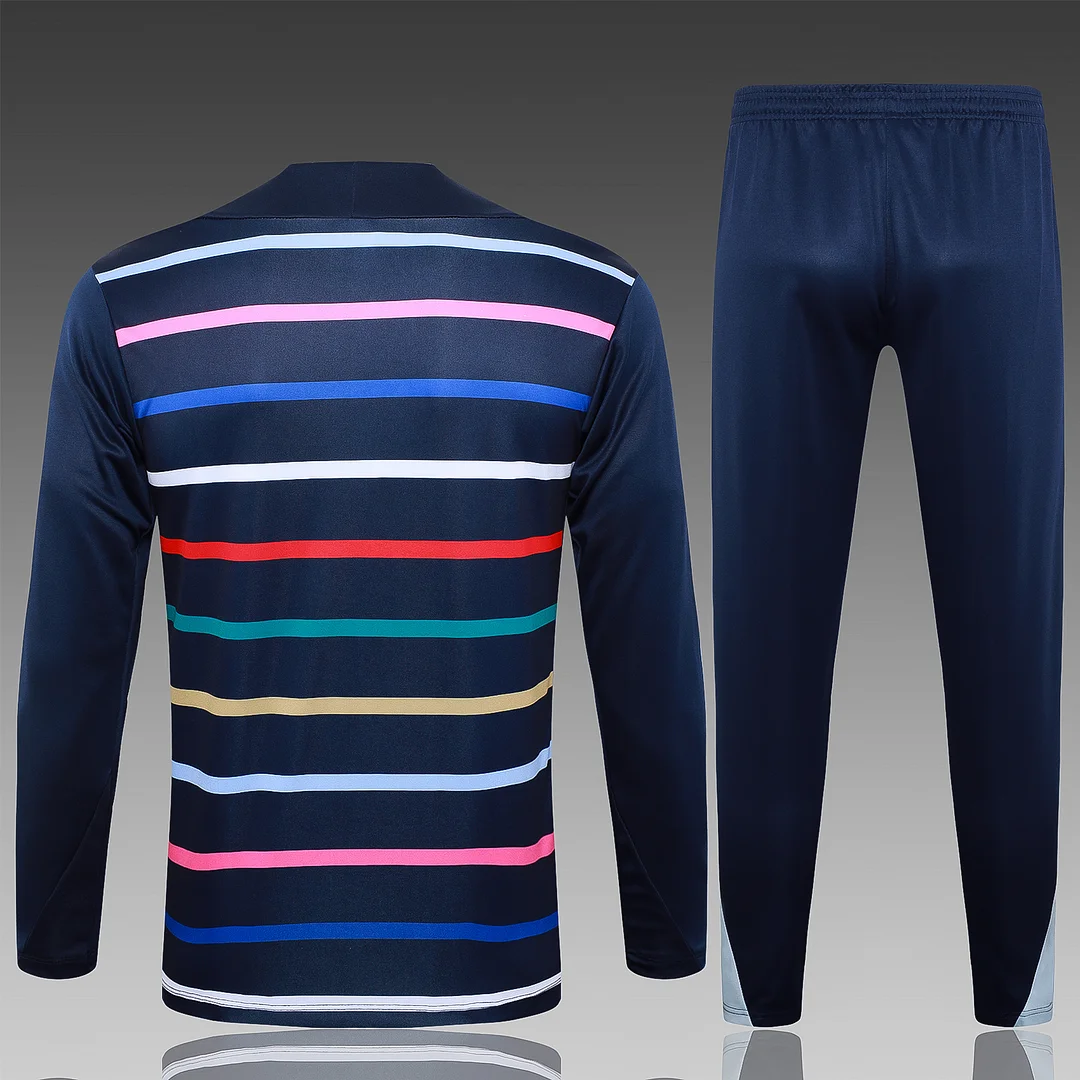 2024/2025 France Half-Pull Training Wear Royal Blue Stripes Football Shirt Kids Size