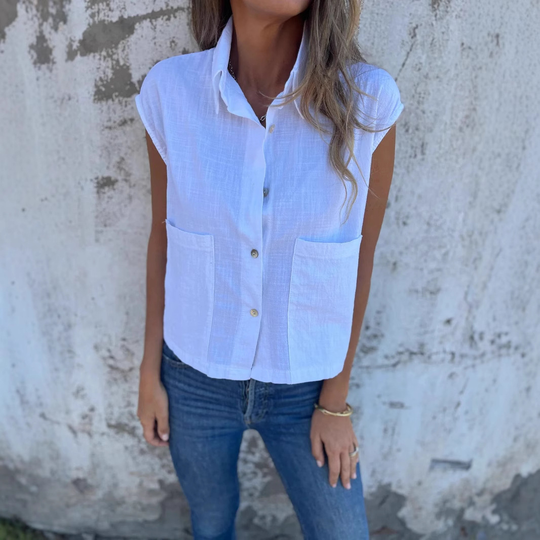 Loose Short Sleeve Button Pocket Shirt