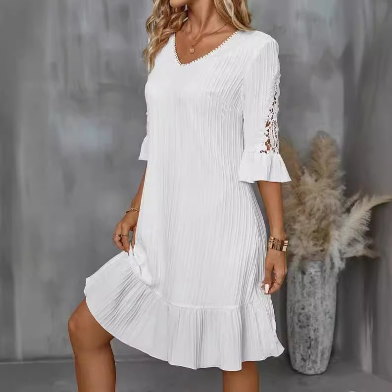 Patchwork Flared Sleeves Leisure Dress