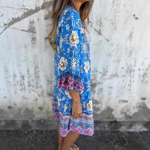 Loose Print V-neck Loose Dress