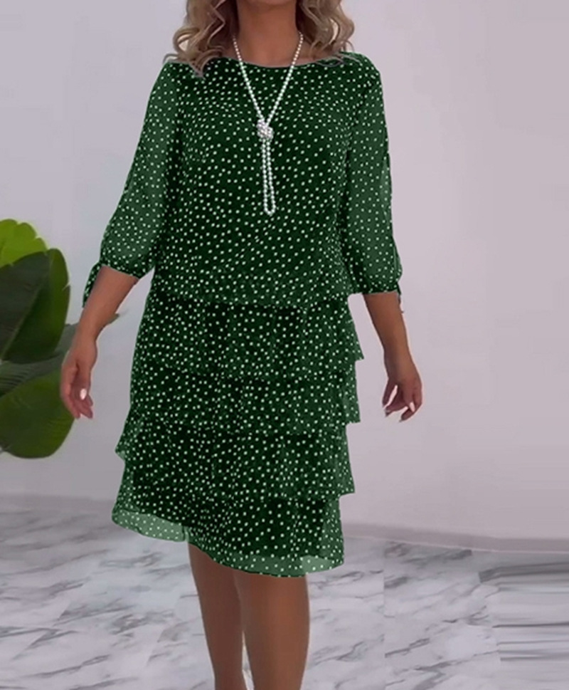 Temperament Elegant Printed Round Neck Polka Dot Cake Dress