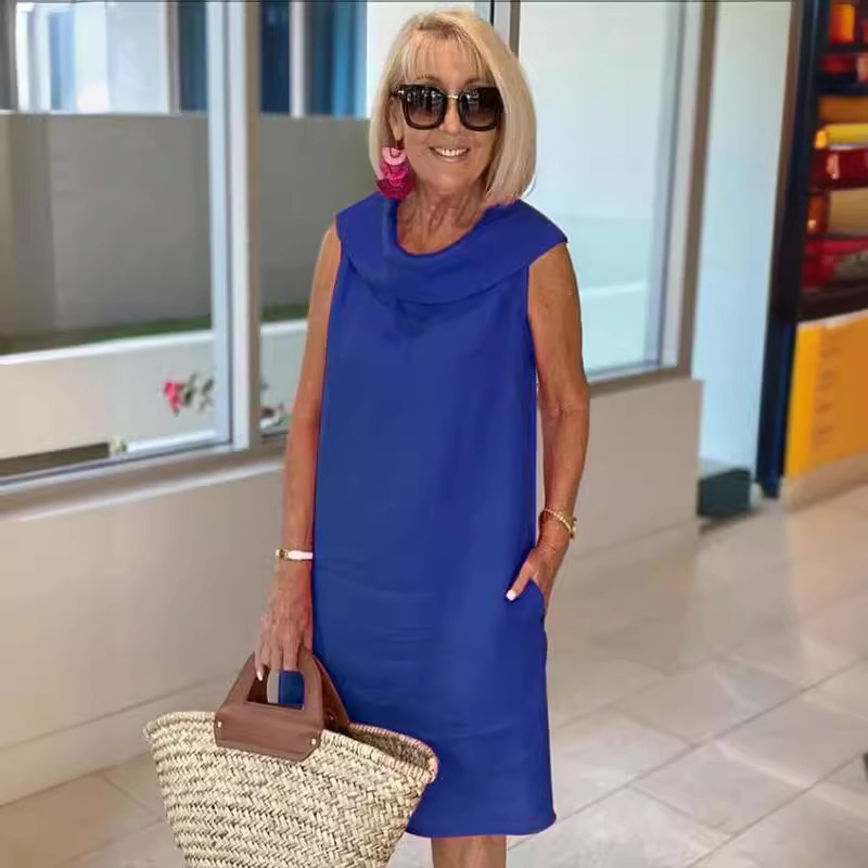 Casual Loose Lapels Sleeveless Solid Color Dress