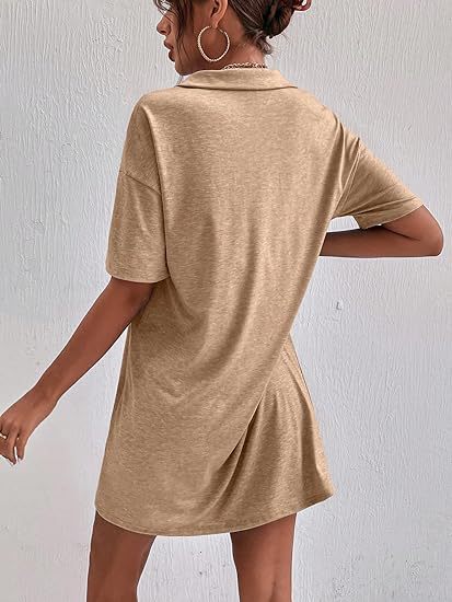 Solid Color Short Sleeve Pullover Lapel Casual Dress