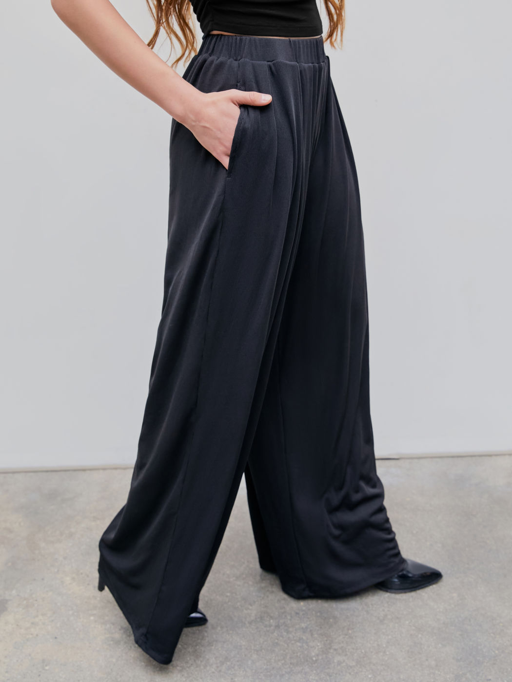 Casual Stretch Elastic Waist Pants Wide-Leg Pants