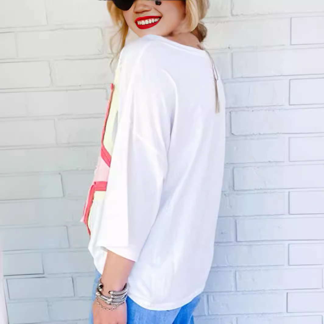 Loose Casual Style Printed Short-Sleeved Top