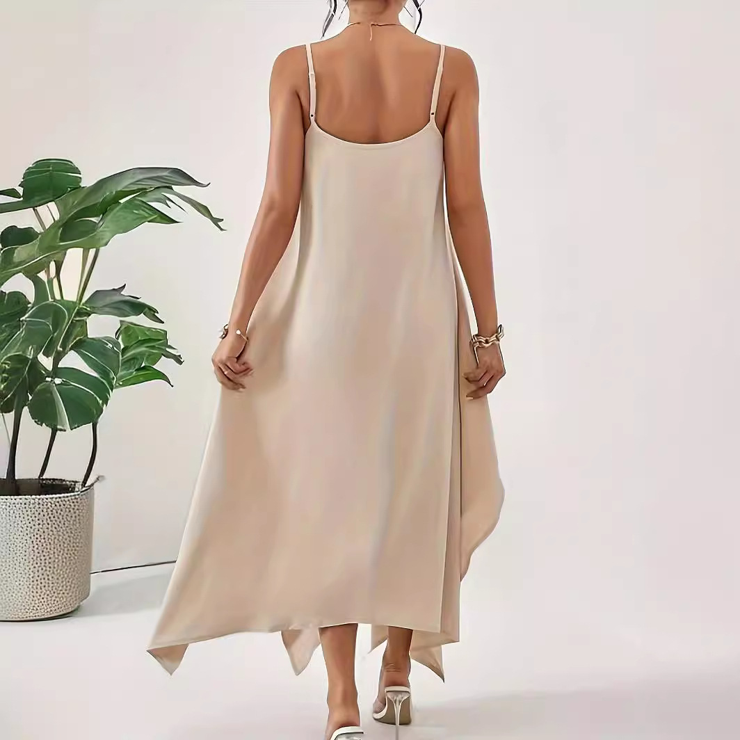 Fashion Solid Color Sling Irregular Sleeveless Loose Dress