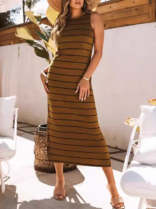Striped Printed Vest Sleeveless Dress