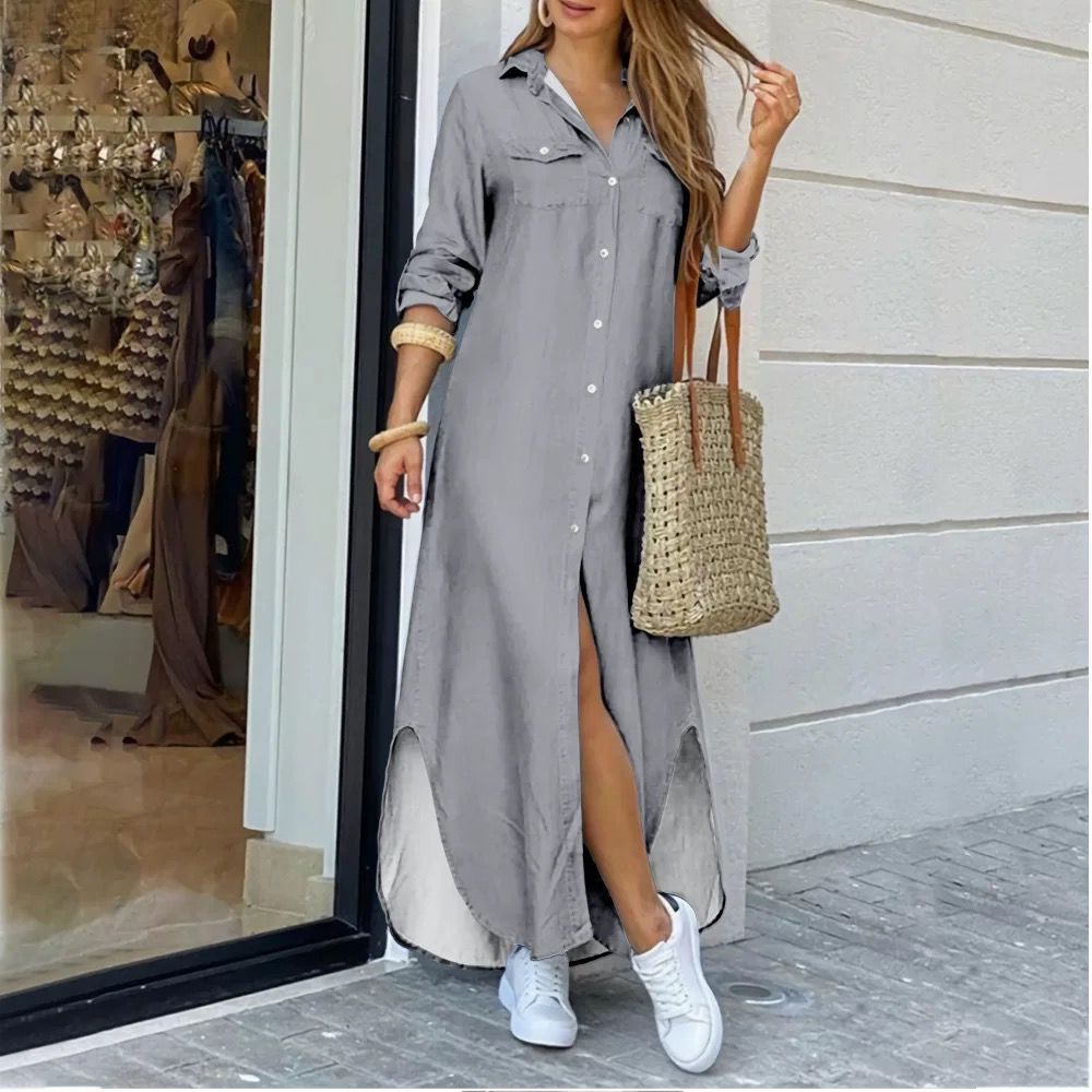 Fashion Sexy Shirt Maxi Dress