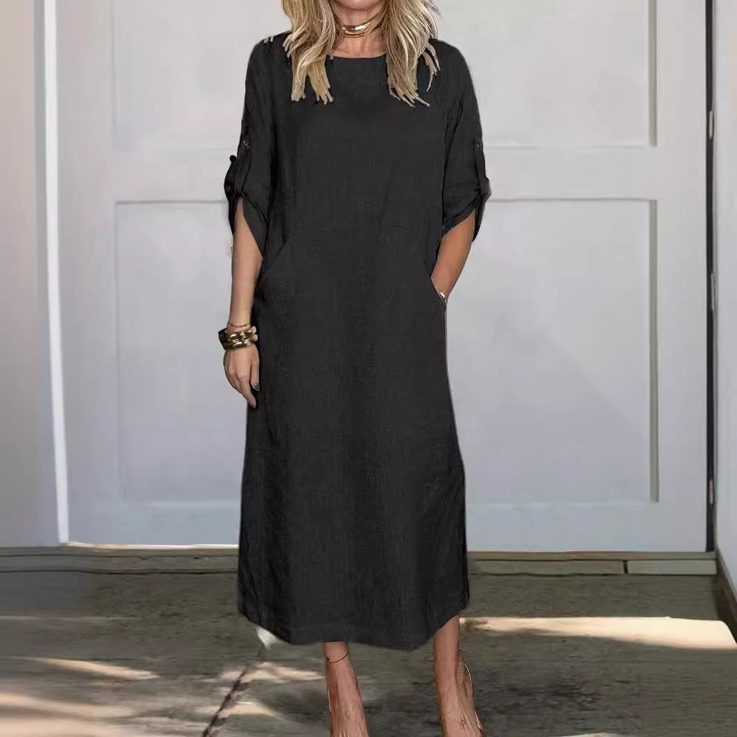 Loose Casual Solid Color Short Sleeve Dress