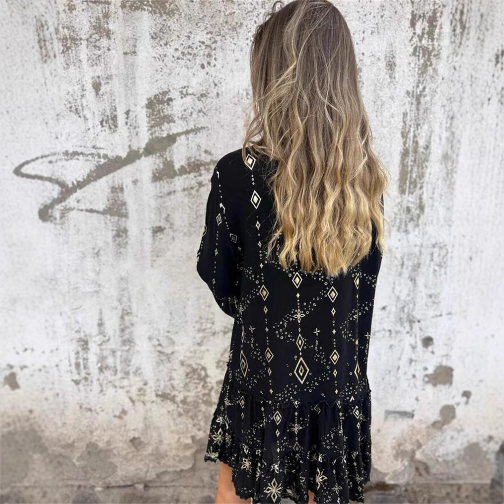 Solid Color Fashion Horn Lace Sleeve Hollow Large Size Dress