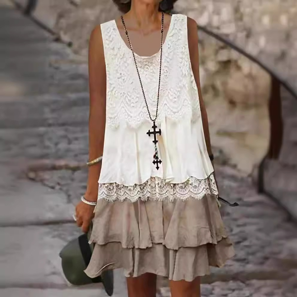 Lace Stitching Sleeveless Dress