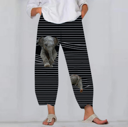 Animal Print Loose Casual Straight-Leg Cropped Pants