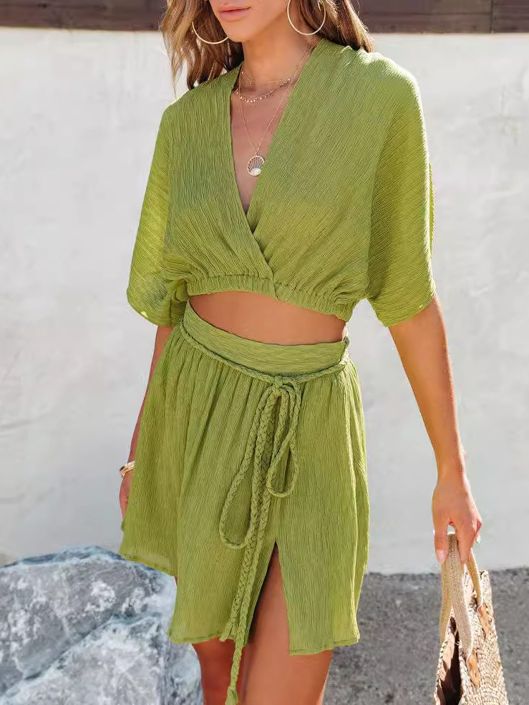 Pleated Lace-up Fashion Casual Skirt Outfit