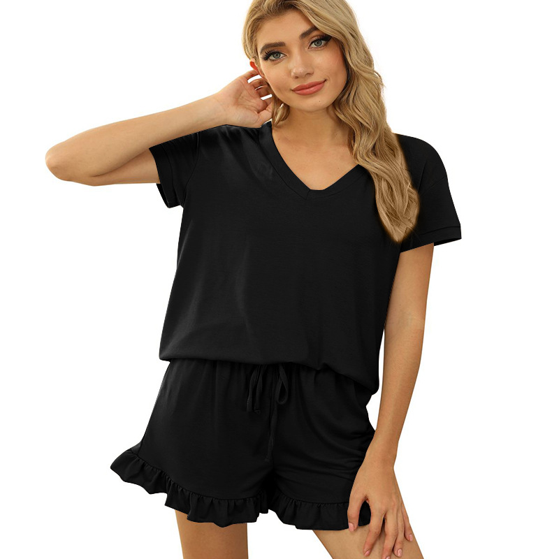 Home Casual Drawstring Shorts Short Sleeve Pajamas Two-Piece Set