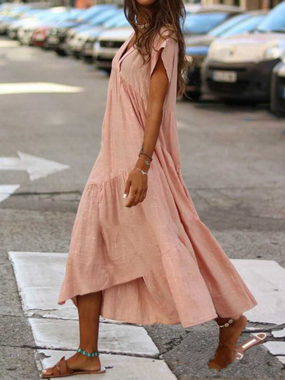 V-neck Irregular Long Large Swing Dress
