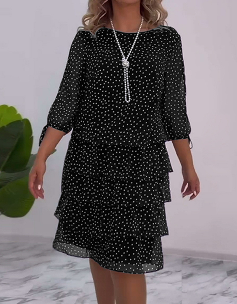 Temperament Elegant Printed Round Neck Polka Dot Cake Dress