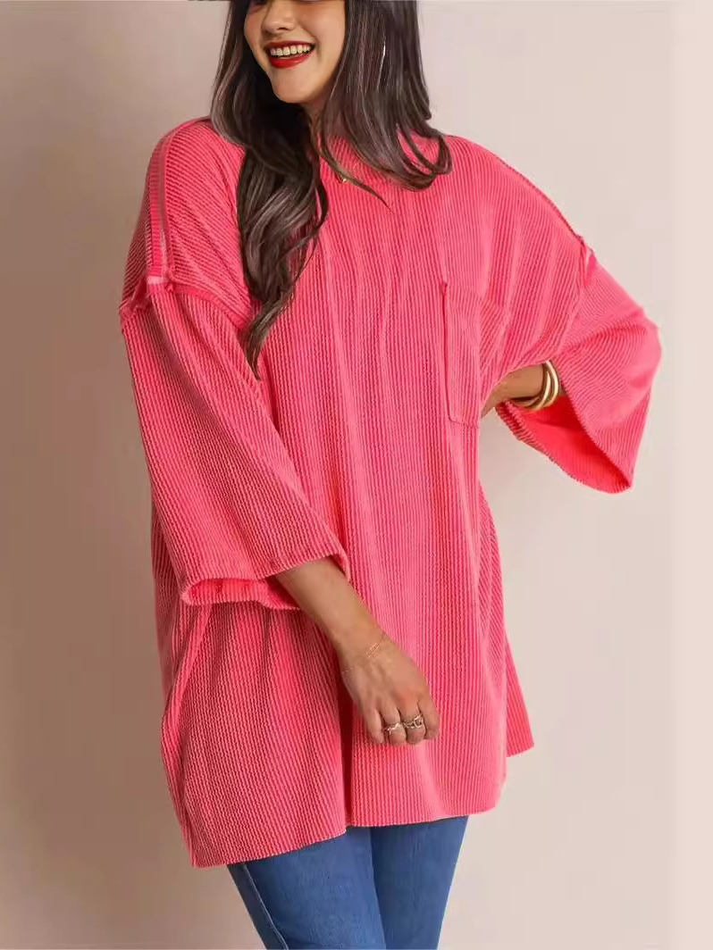 Sunken Stripe Loose Casual Long Sleeves T-shirt