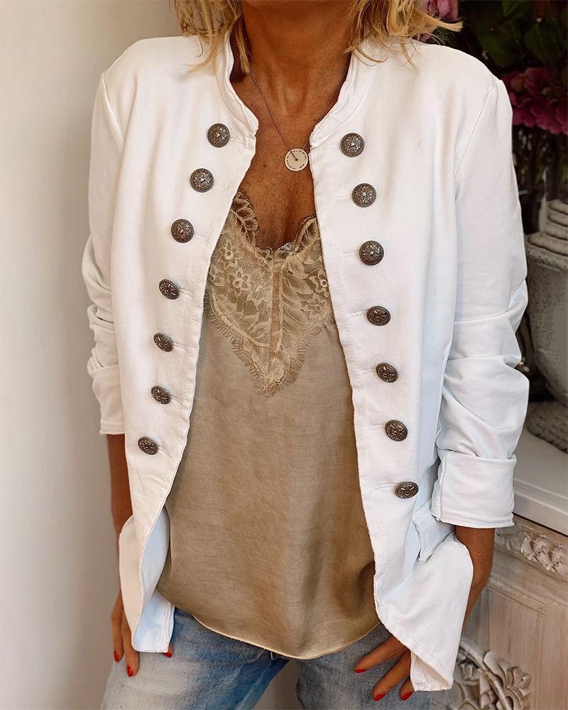 Solid Color Button Front Casual Coat