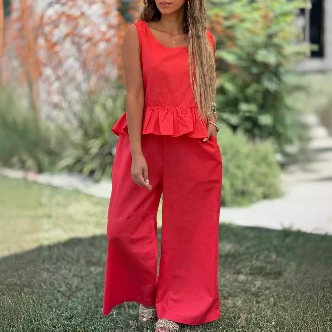 Sleeveless Top Wide Leg Pants Two-Piece Set