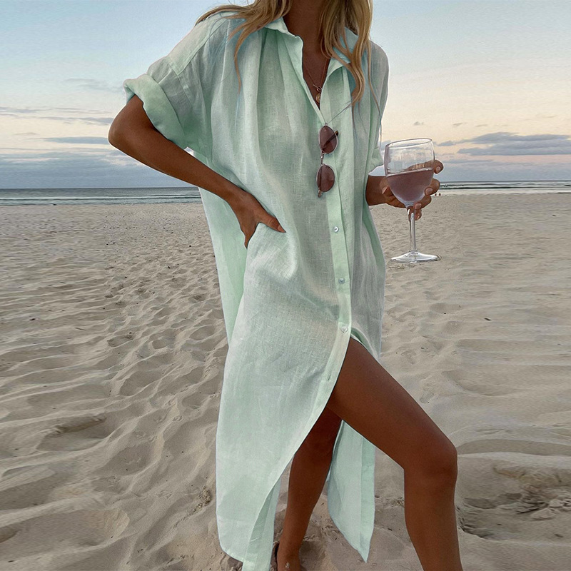 Solid Color Casual Long Sleeves Shirt Dress