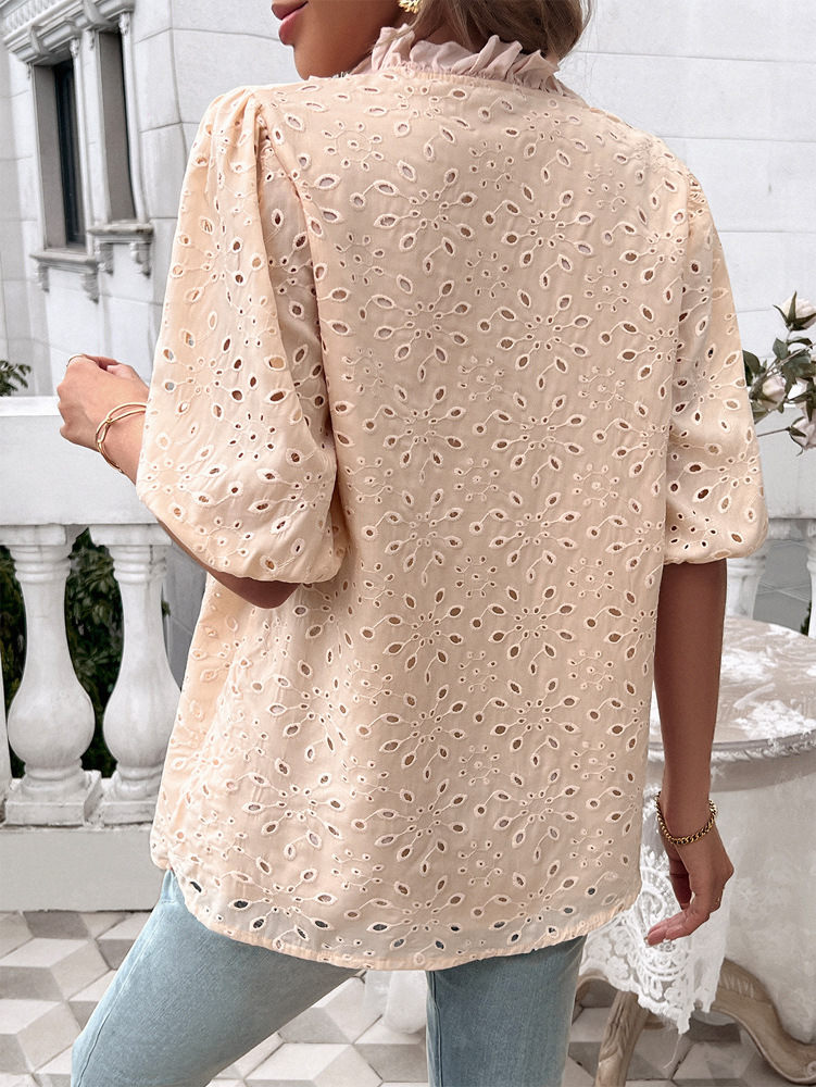 Graceful Puff Sleeve Embroidered Shirt