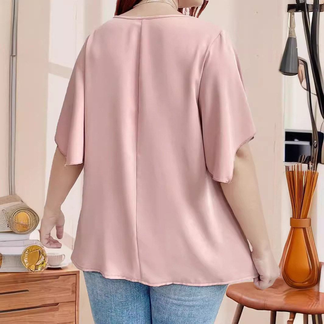 Fashion Solid Color Short Sleeve plus Size Shirt