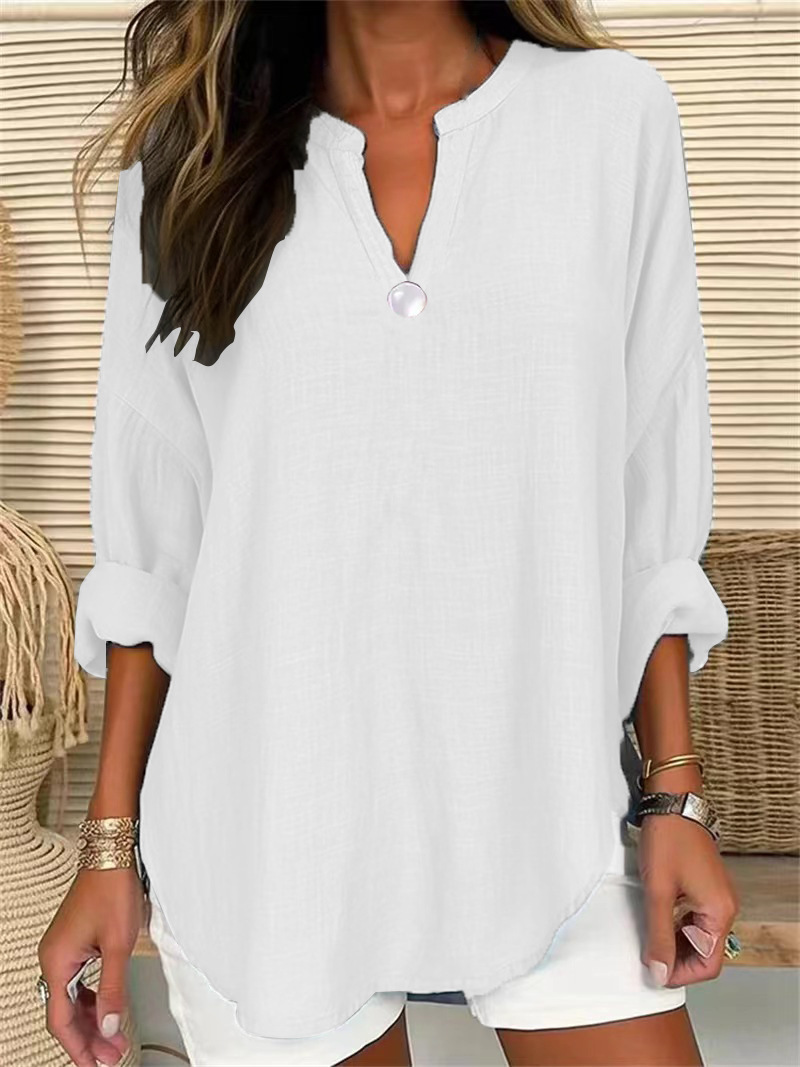 Plus Size V-neck Solid Color Loose Top