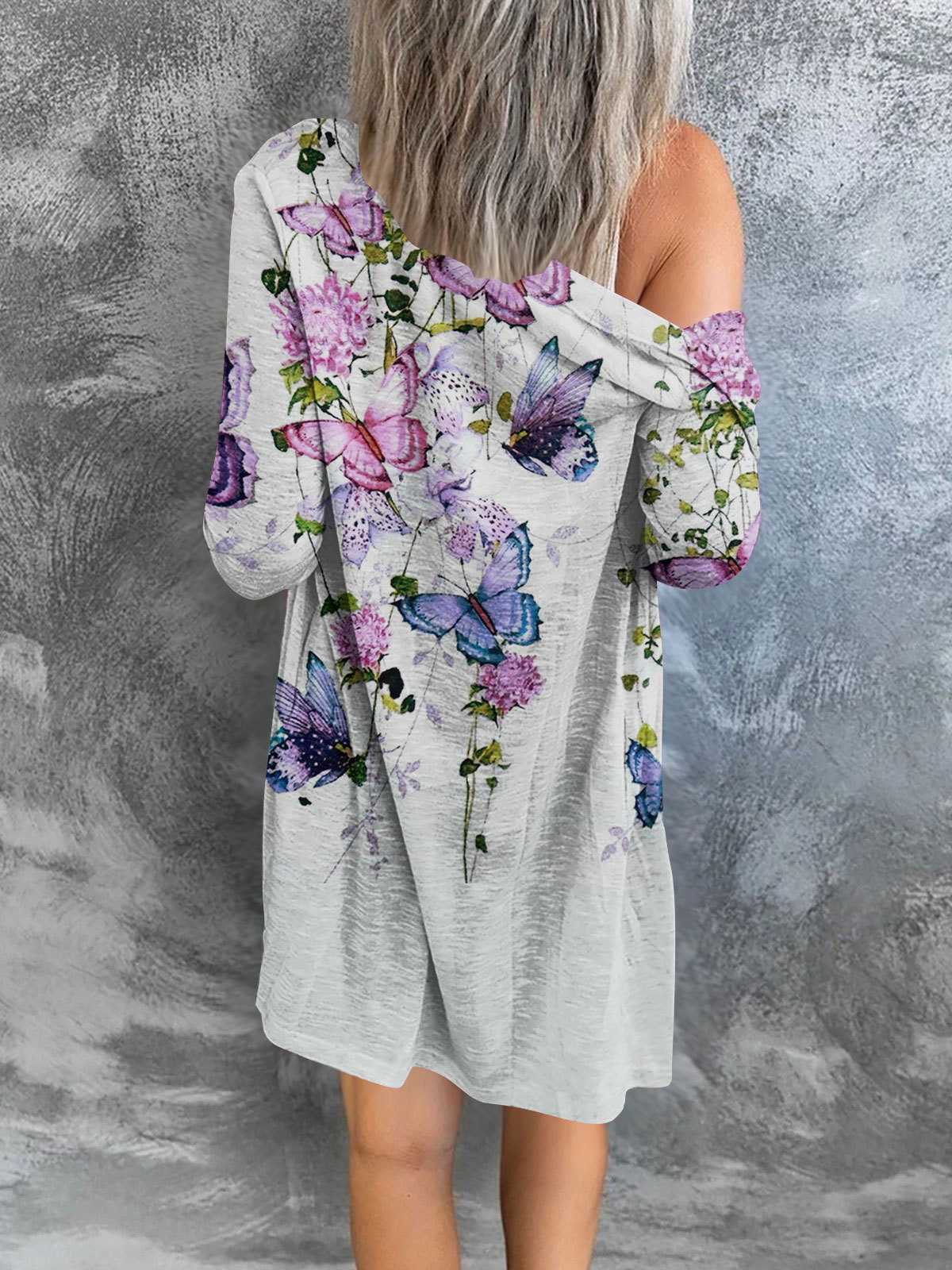 Printed Stitching Mid-Length Cardigan