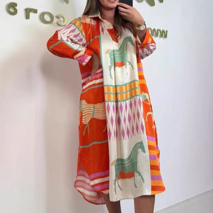 Printed V-neck Plus Size Dress