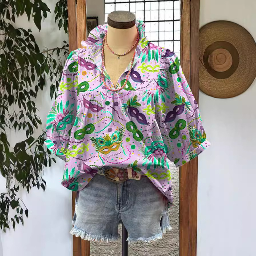 V-neck Puff Sleeve Top