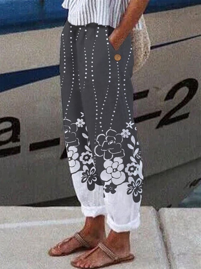 Sweet Fresh Vintage Print Wide-Leg Casual Pants
