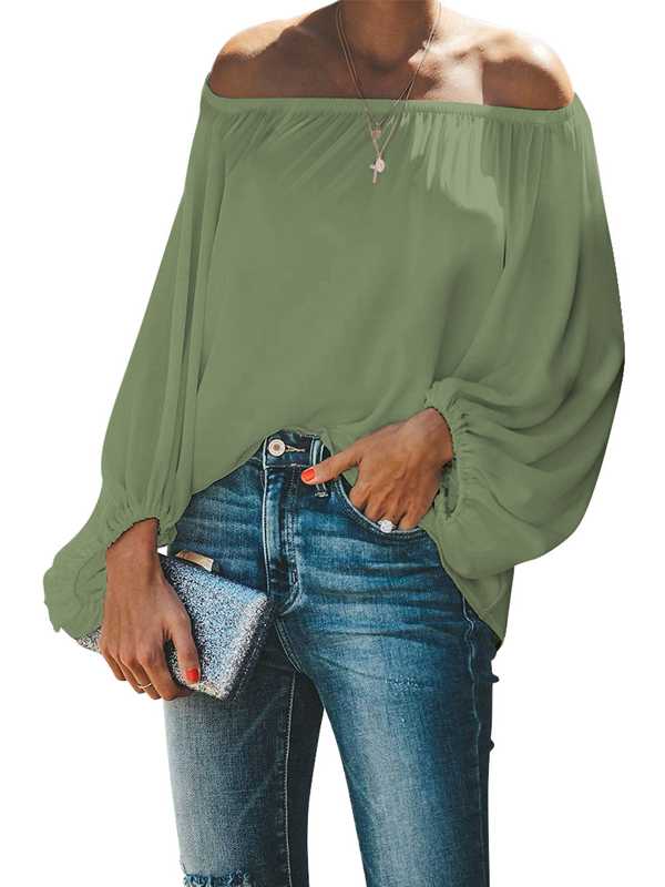 off-Shoulder Solid Color Simple Lantern Sleeve Loose Long Sleeve T-shirt