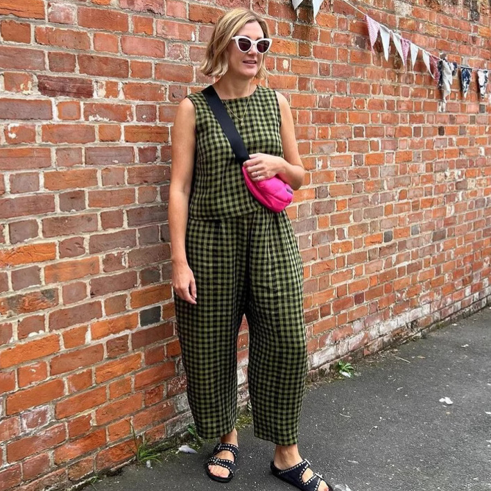 Printed Plaid Loose Casual Sleeveless Vest Trousers Set